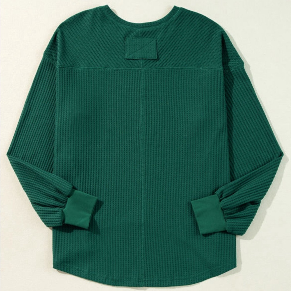 Green Waffle-knit Loose Fit Top - Picture 2 of 6
